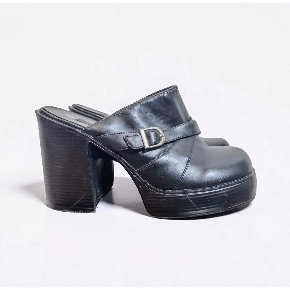 Y2K Xhilaration Black Platform Mule Clogs Buckle Heels Size 9